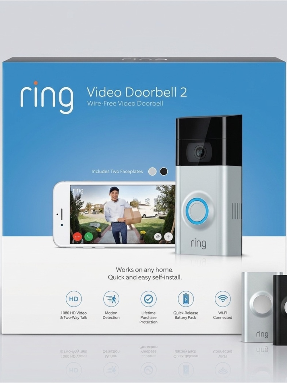 Ring Video Doorbell 2 in Silver and Black with Blue Accent